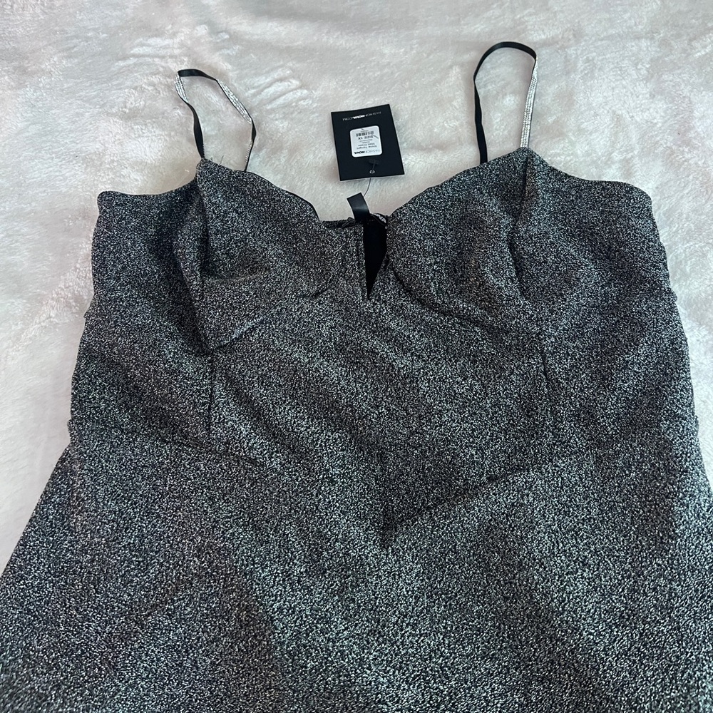 Fashion Nova Metallic Silver Maxi Dress